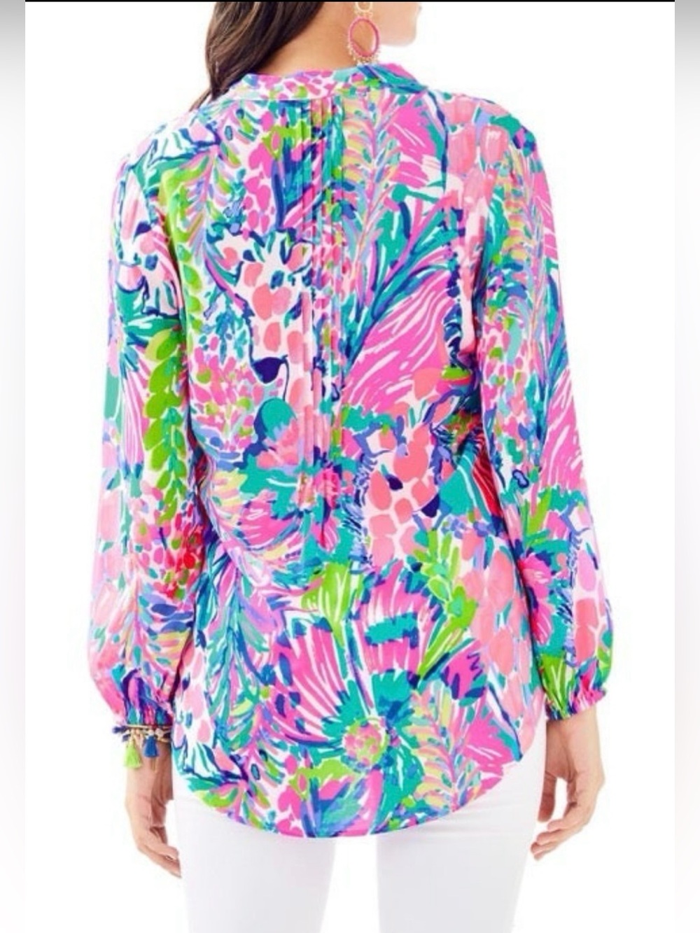 Lilly Pulitzer Pink Multicolor Floral V-Neck Long Sleeve Blouse - Picture 2 of 10